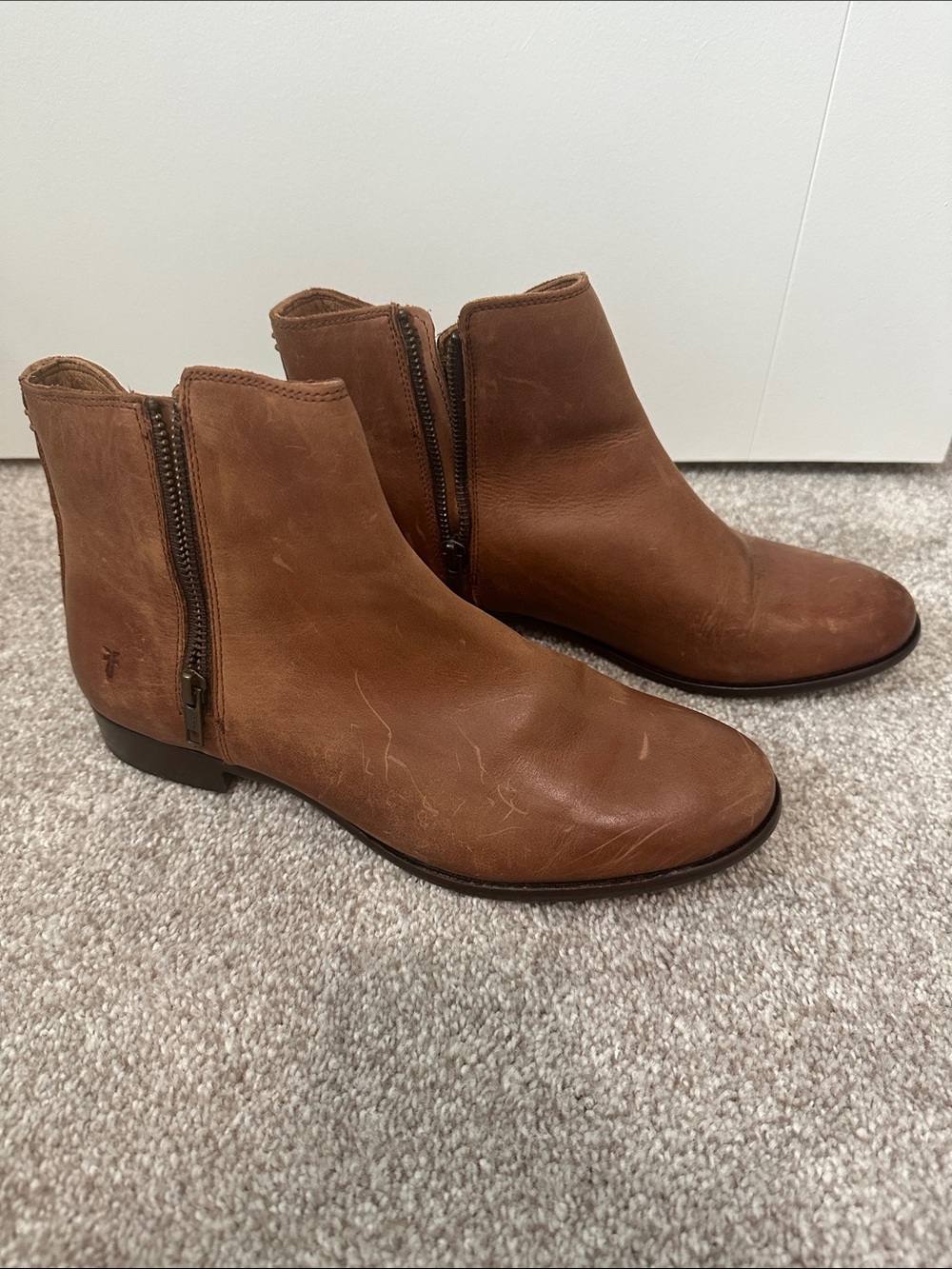 Frye cognac leather ankle booties
